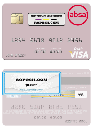 South Africa Absa Group Limited visa debit credit card template in PSD format