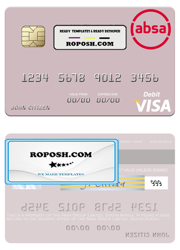 South Africa Absa Group Limited visa debit credit card template in PSD format