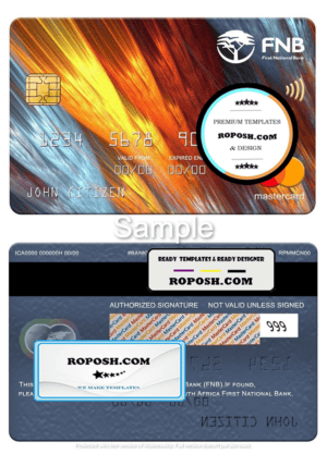 South Africa First National Bank mastercard, fully editable template in PSD format