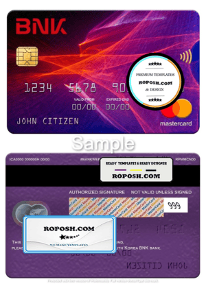 South Korea BNK bank mastercard, fully editable template in PSD format