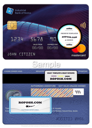 South Korea Industrial bank mastercard, fully editable template in PSD format