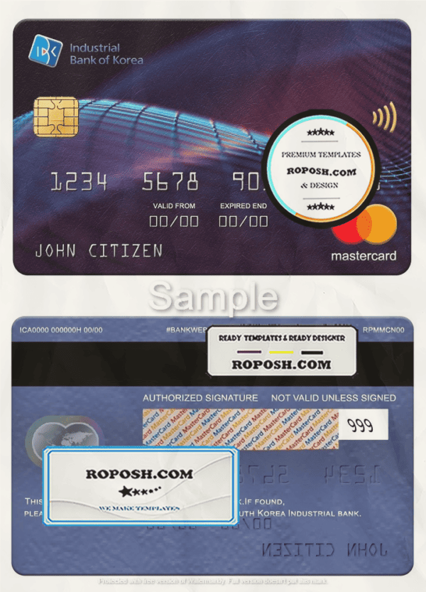 South Korea Industrial bank mastercard, fully editable template in PSD format