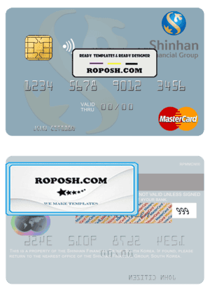 South Korea Shinhan Financial Group mastercard credit card template in PSD format