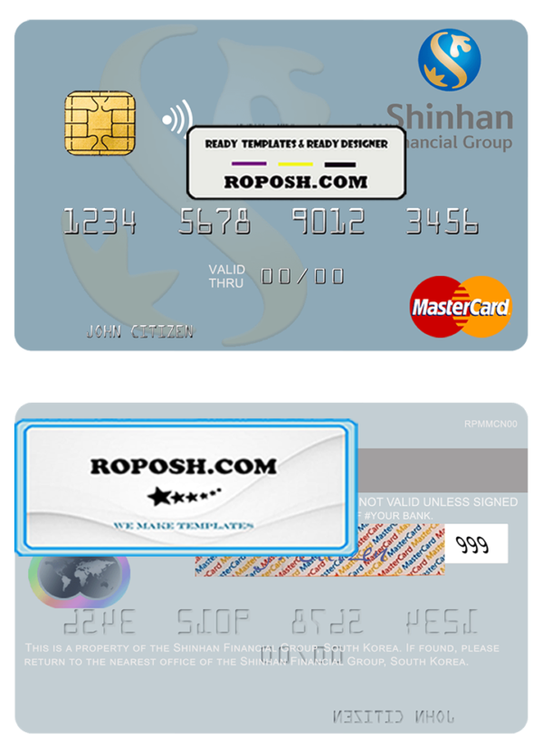 South Korea Shinhan Financial Group mastercard credit card template in PSD format