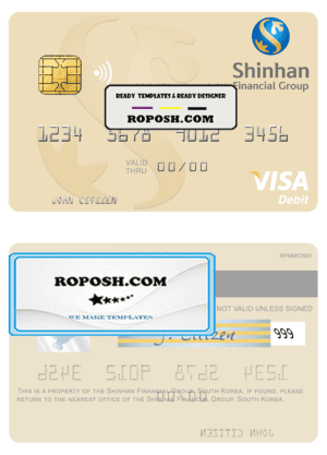 South Korea Shinhan Financial Group visa debit card template in PSD format