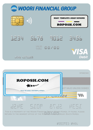 South Korea Woori Financial Group visa debit card template in PSD format