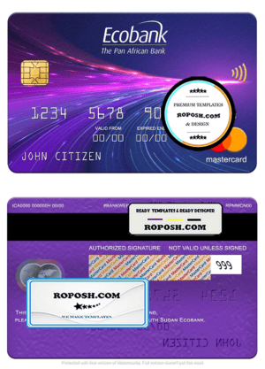 South Sudan Ecobank mastercard, fully editable template in PSD format