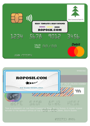 South Sudan Eden Commercial Bank mastercard template in PSD format