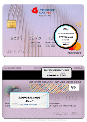 South Sudan Opportunity Bank mastercard, fully editable template in PSD format