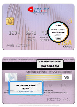 South Sudan Opportunity Bank visa classic card, fully editable template in PSD format