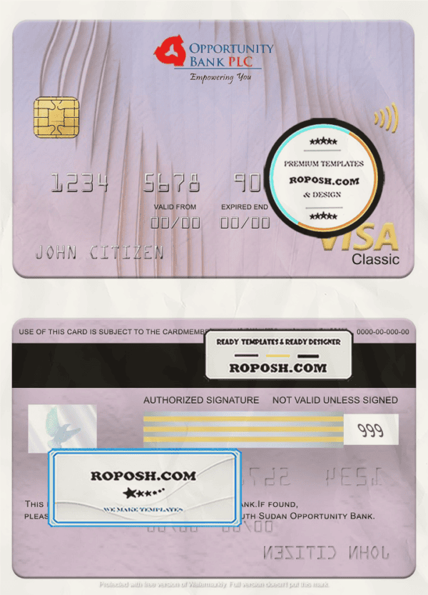 South Sudan Opportunity Bank visa classic card, fully editable template in PSD format