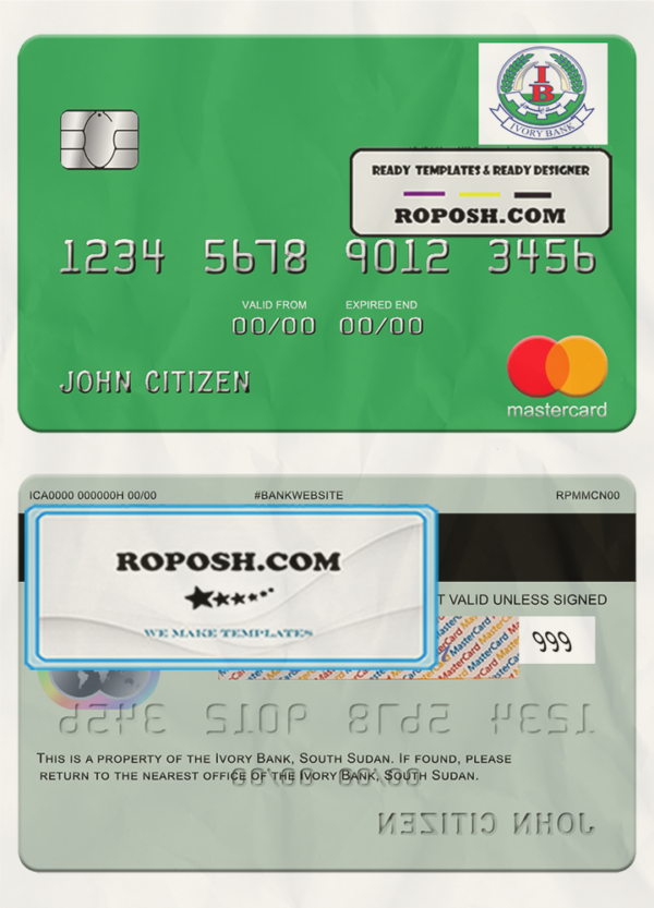South Sudan Ivory Bank mastercard template in PSD format scan effect