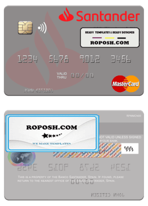 Spain Banco Santander mastercard template in PSD format