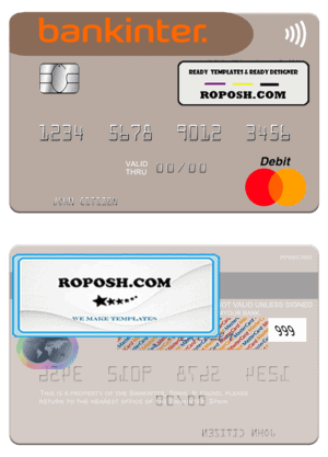 Spain Bankinter bank mastercard credit card template in PSD format
