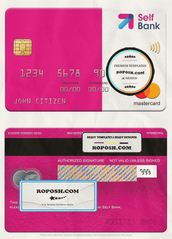 Spain Self Bank mastercard, fully editable template in PSD format