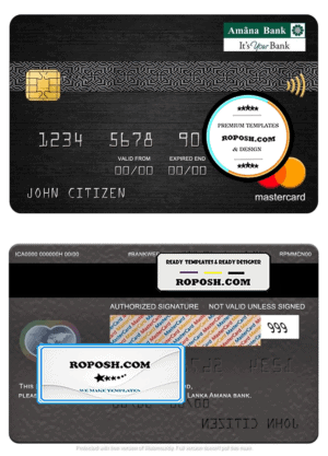 Sri Lanka Amana bank mastercard, fully editable template in PSD format
