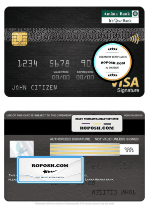 Sri Lanka Amana bank visa signature card, fully editable template in PSD format