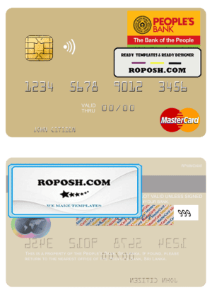 Sri Lanka People’s Bank mastercard credit card template in PSD format