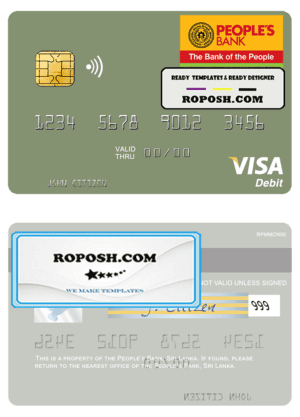 Sri Lanka People’s Bank visa debit card template in PSD format