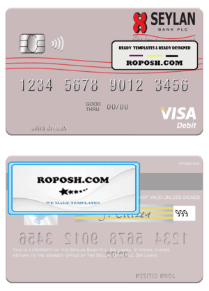 Sri Lanka Seylan Bank Plc visa debit card template in PSD format