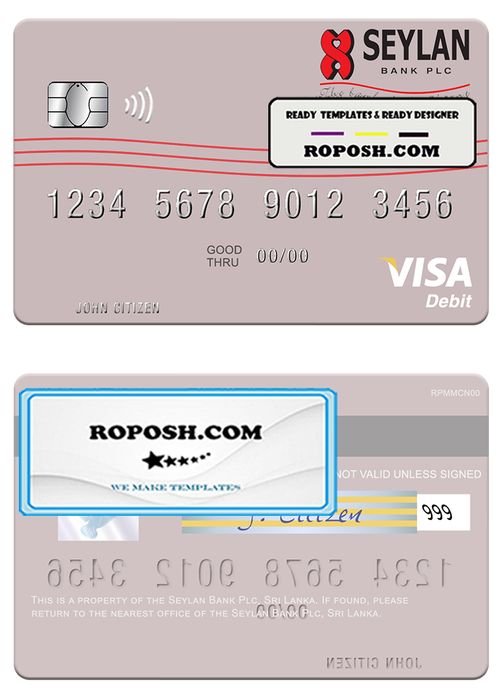 Sri Lanka Seylan Bank Plc visa debit card template in PSD format | roposh