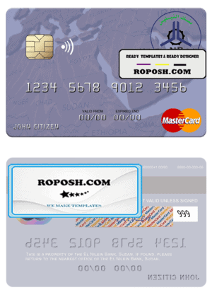 Sudan El Nilein Bank mastercard template in PSD format