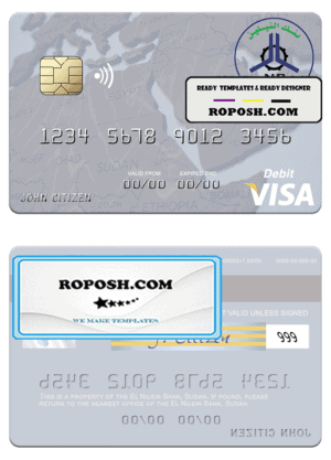 Sudan El Nilein Bank visa debit card template in PSD format