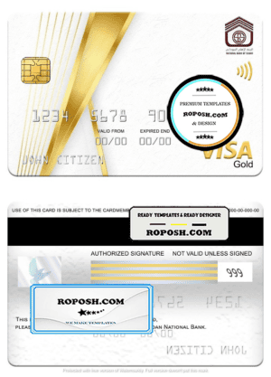Sudan National Bank visa gold card, fully editable template in PSD format
