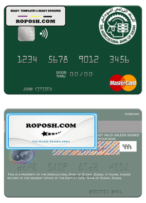 Sudan The Agricultural Bank of Sudan mastercard template in PSD format