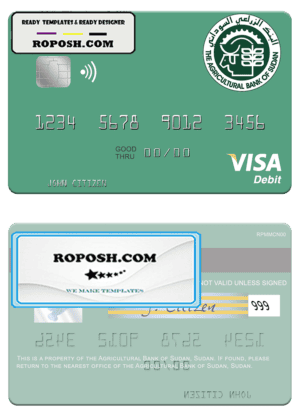 Sudan The Agricultural Bank of Sudan visa debit card template in PSD format