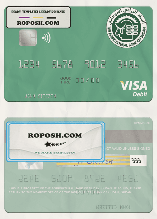Sudan The Agricultural Bank of Sudan visa debit card template in PSD format
