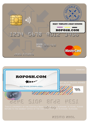 Suriname Centrale Bank van Suriname mastercard template in PSD format
