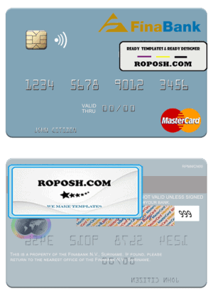 Suriname Finabank N.V. mastercard template in PSD format
