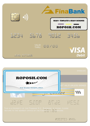Suriname Finabank N.V. visa debit card template in PSD format