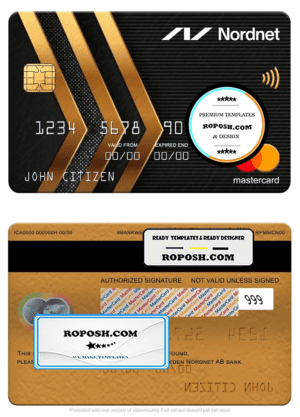 Sweden Nordnet AB bank mastercard, fully editable template in PSD format