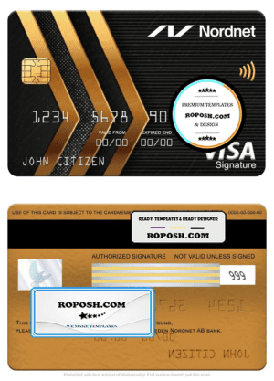Sweden Nordnet AB bank visa signature card, fully editable template in PSD format