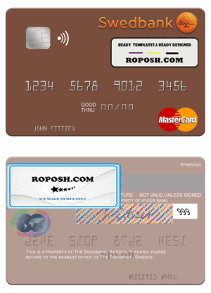 Sweden Swedbank mastercard template in PSD format