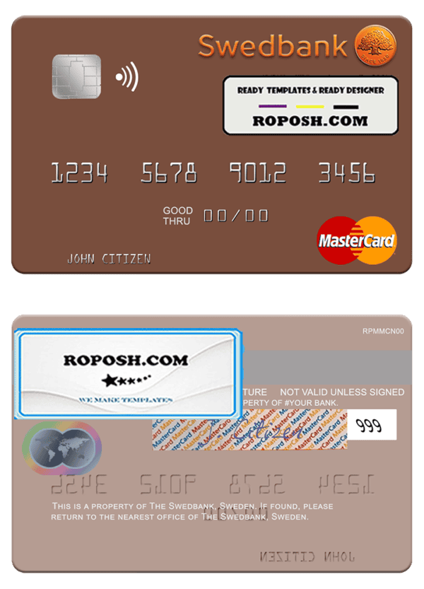 Sweden Swedbank mastercard template in PSD format