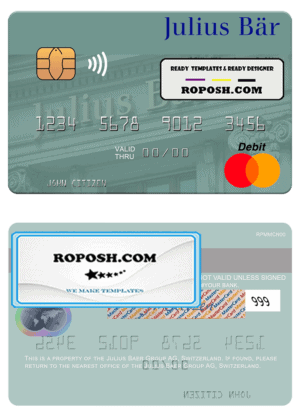 Switzerland Julius Baer Group AG mastercard template in PSD format
