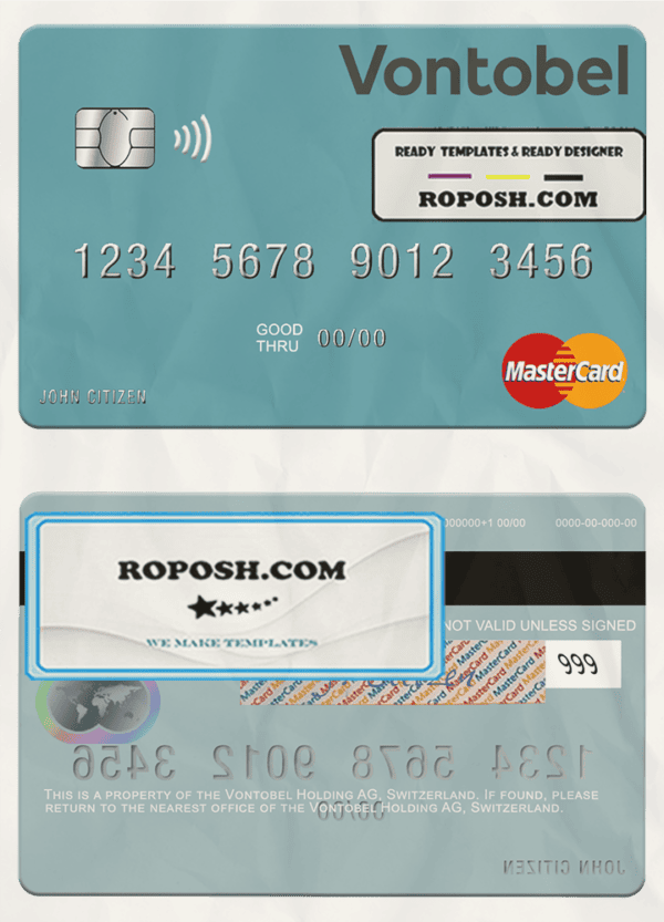 Switzerland Vontobel Holding AG mastercard template in PSD format
