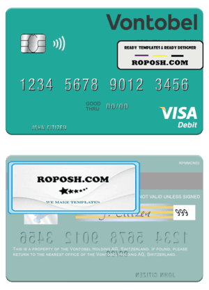 Switzerland Vontobel Holding AG visa debit card template in PSD format