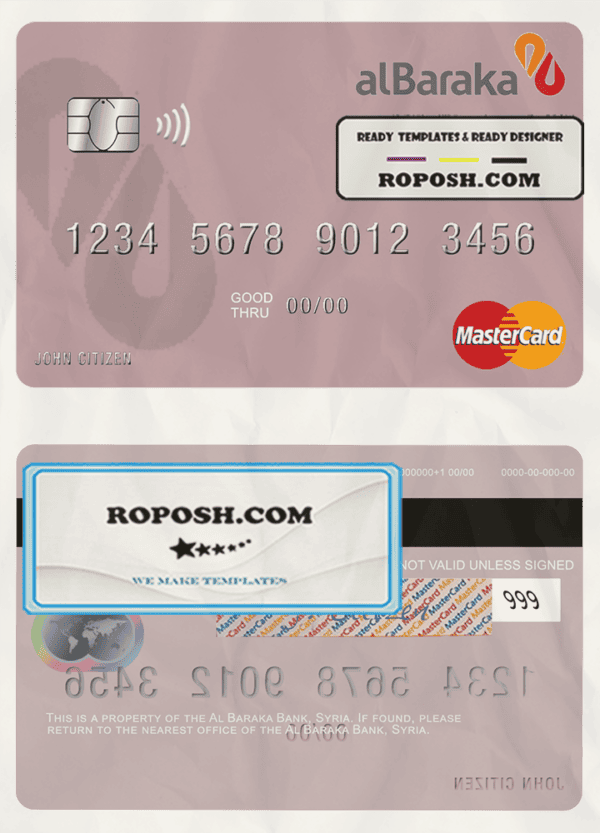 Syria Al Baraka Bank mastercard template in PSD format
