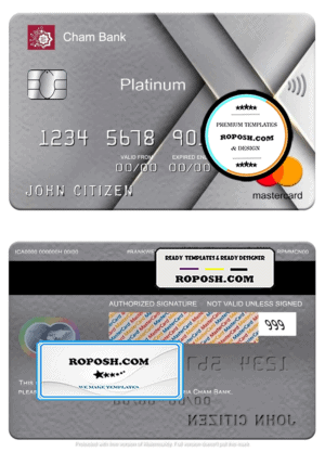 Syria Cham Bank mastercard platinum, fully editable template in PSD format