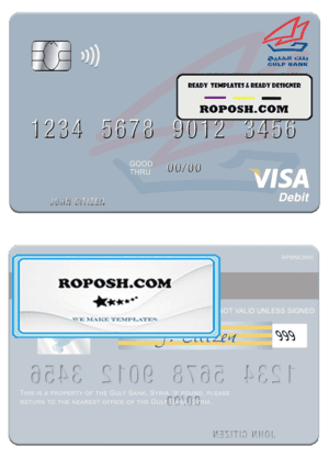 Syria Gulf Bank visa debit card template in PSD format