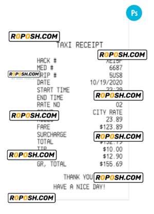 TAXI payment receipt PSD template