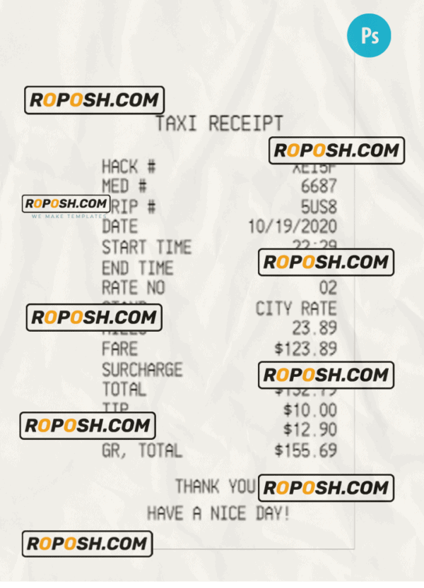 TAXI payment receipt PSD template