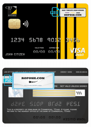 Chad Commercial bank visa card template in PSD format, fully editable