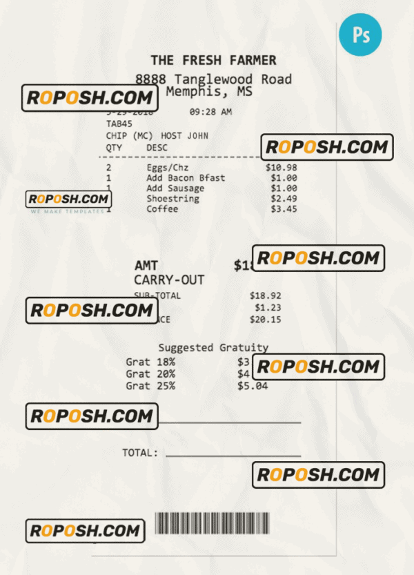 THE FRESH FARMER payment receipt PSD template