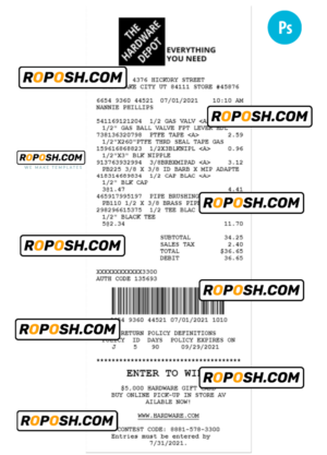 THE HARDWARE DEPOT receipt template PSD template