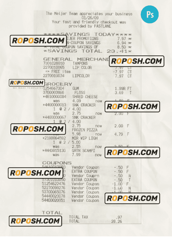THE MEIJER TEAM receipt template PSD template